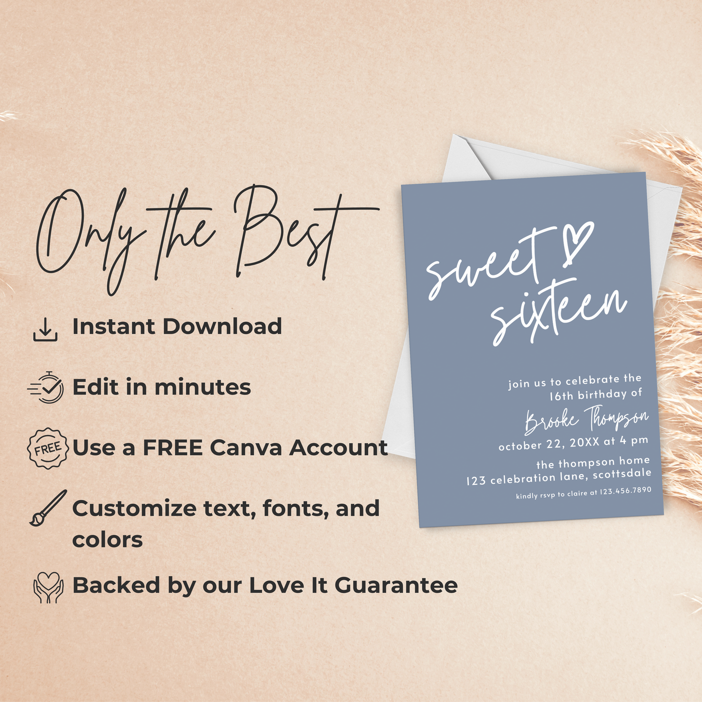 16th Birthday Invitation for Girl Dusty Blue Sweet Sixteen Invite Dusty Blue Birthday for Teenager Simple Invitation Printable Template 0011