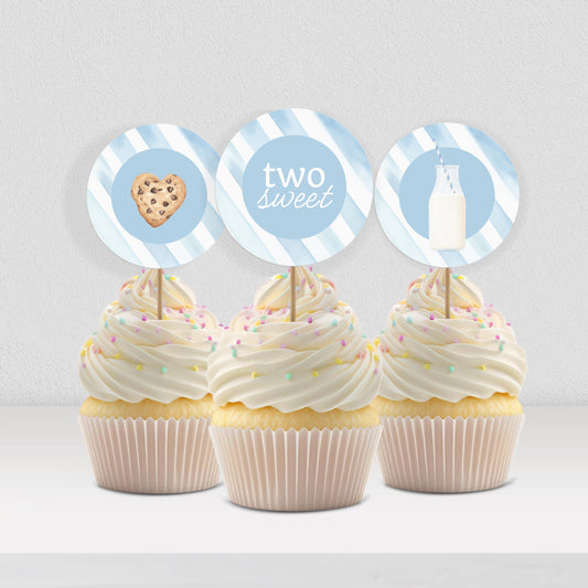 Two Sweet Cookie Birthday Cupcake Toppers Second Birthday Milk Cookies Cake Topper 2nd Birthday Cookie Sweet Celebration Birthday Decor 0005