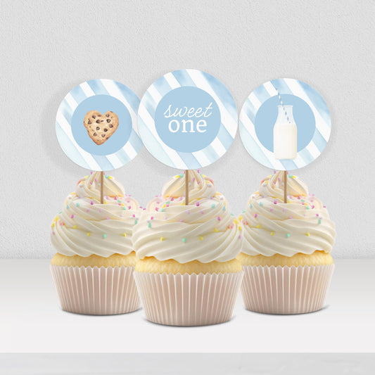One Sweet Cookie Birthday Cupcake Toppers First Birthday Milk Cookies Cake Topper 1st Birthday Cookie Sweet Celebration Birthday 0005