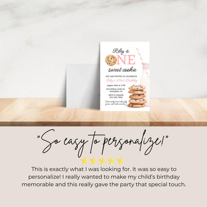One Sweet Cookie Birthday Invitation First Birthday Girl Milk Cookies Party 1st Birthday Cookie Sweet Celebration Toddler Birthday Cute 0009