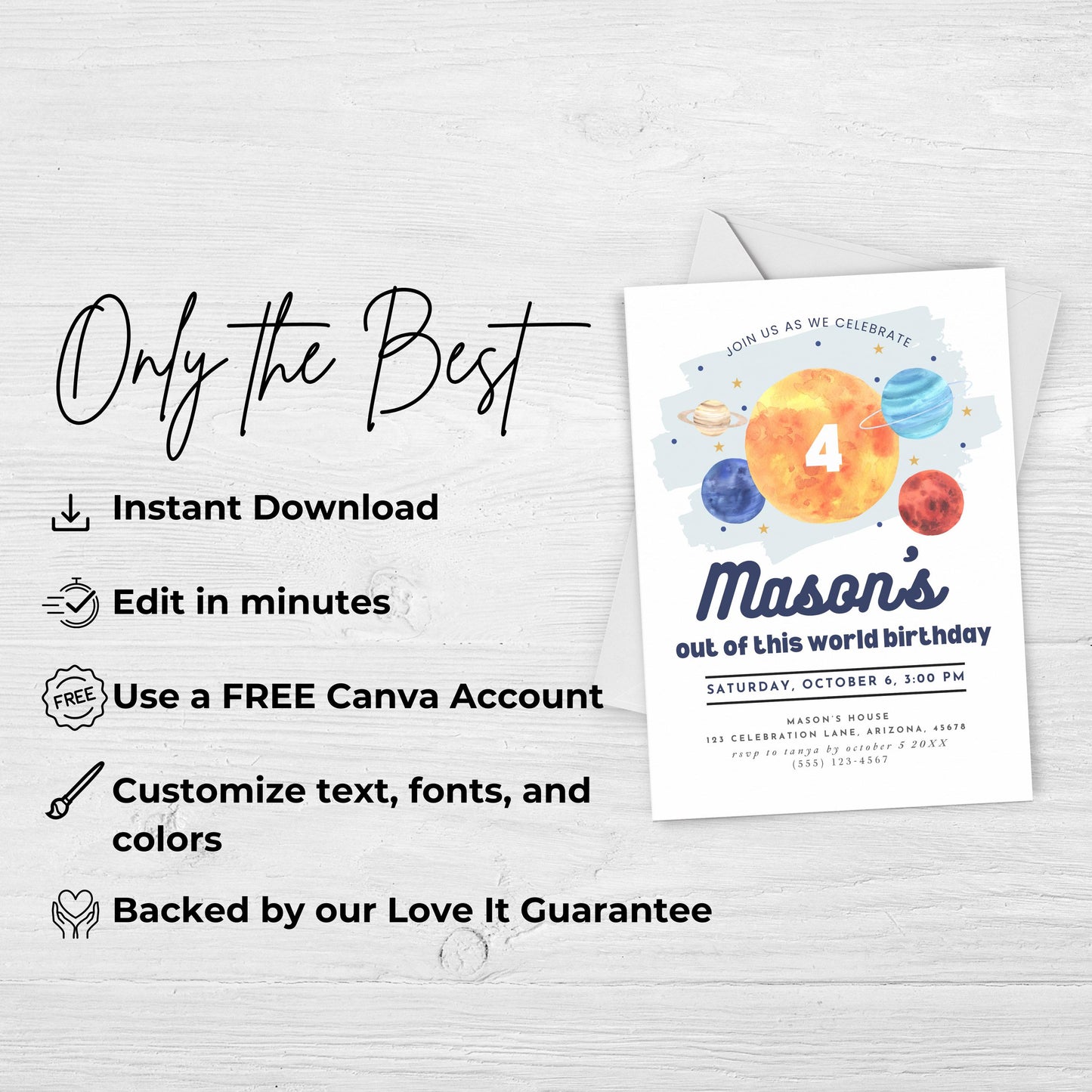 Space 4th Birthday Invitation Fourth Birthday Boy Invite Outer Space Party Galaxy Out of This World Birthday Party Solar System Party 0001