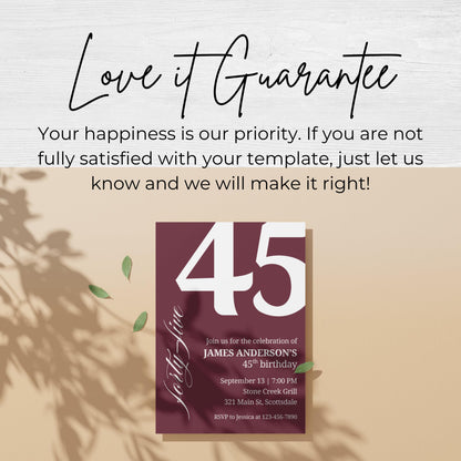 45th Birthday Invitation for Men 45th Birthday Invite 45th Birthday for Him 45th Birthday Invitation 45th Birthday Invitation for Him 0007