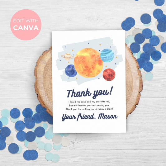 Thank You Note Space Birthday Template Editable Boy Out of This World Thank You Card Solar System Party Galaxy Birthday Party 0001