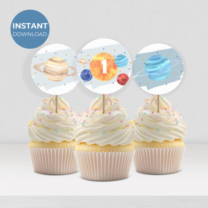Out of This World Cupcake Toppers 1st Birthday Space Party Decorations Solar System Party Birthday Decor Party Supplies Cake Topper 0001