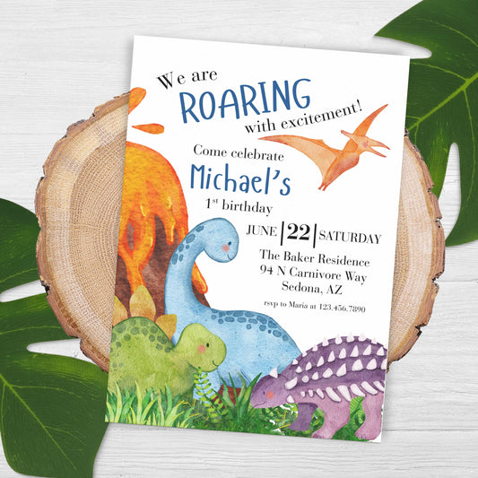 Dinosaur First Birthday Invitation First Dinosaur Birthday Dinosaur Invitation 1st Birthday Invite Boy First Birthday Dinosaur Invite 0008