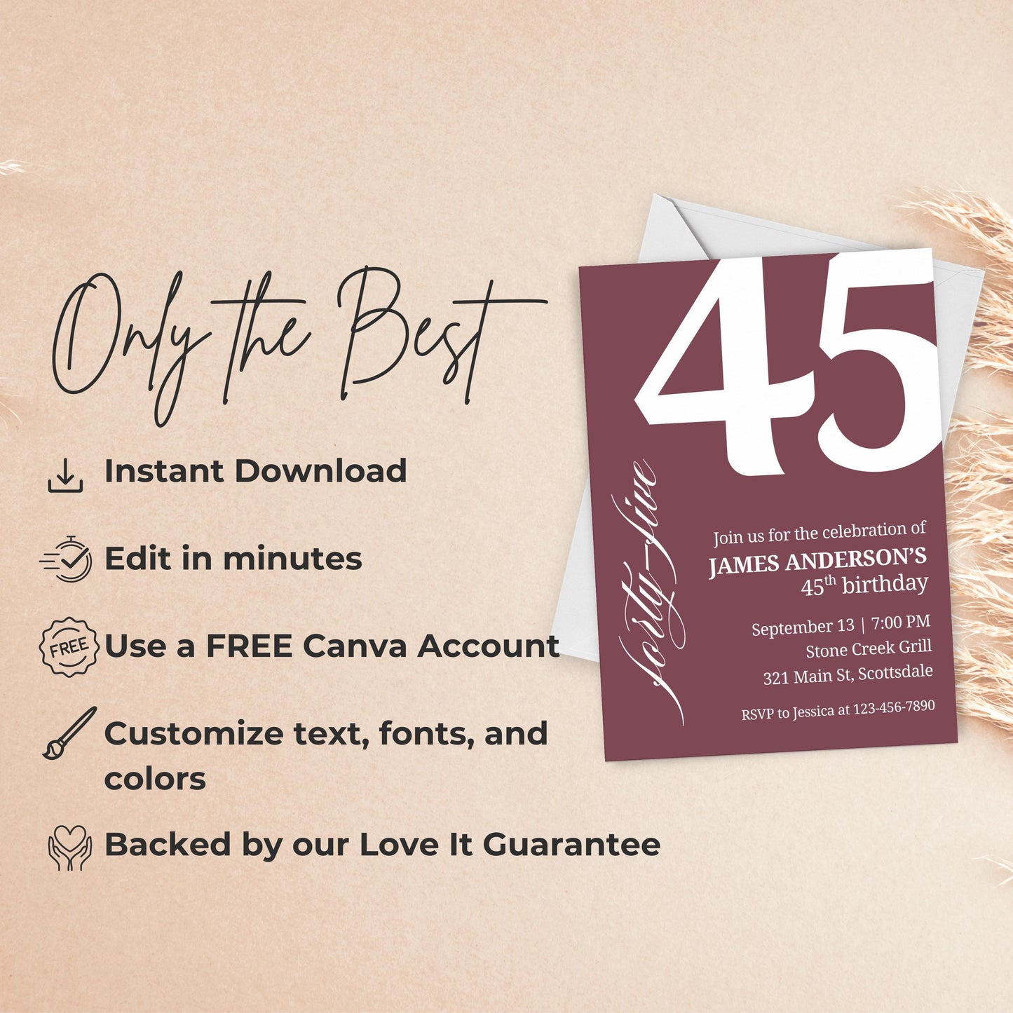 45th Birthday Invitation for Men 45th Birthday Invite 45th Birthday for Him 45th Birthday Invitation 45th Birthday Invitation for Him 0007