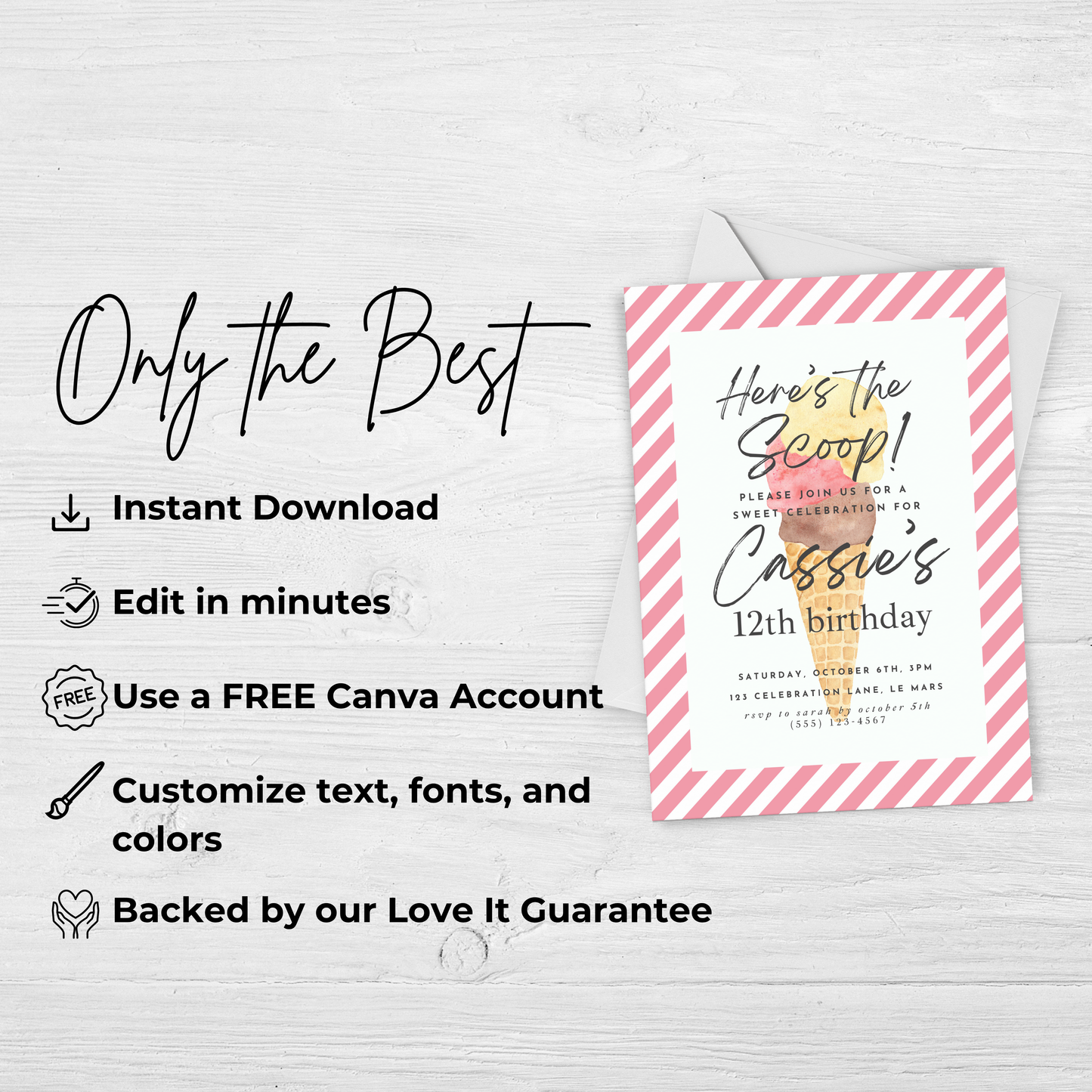 Here's the Scoop Invitation Ice Cream Birthday Party Invite Twelfth Birthday Invite Template Girls Sweet Birthday Party 12th Birthday 0002