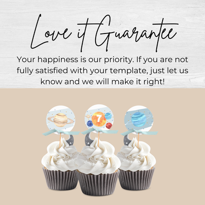 7th Birthday Solar System Cupcake Toppers: Printable Space Party Decor 0001