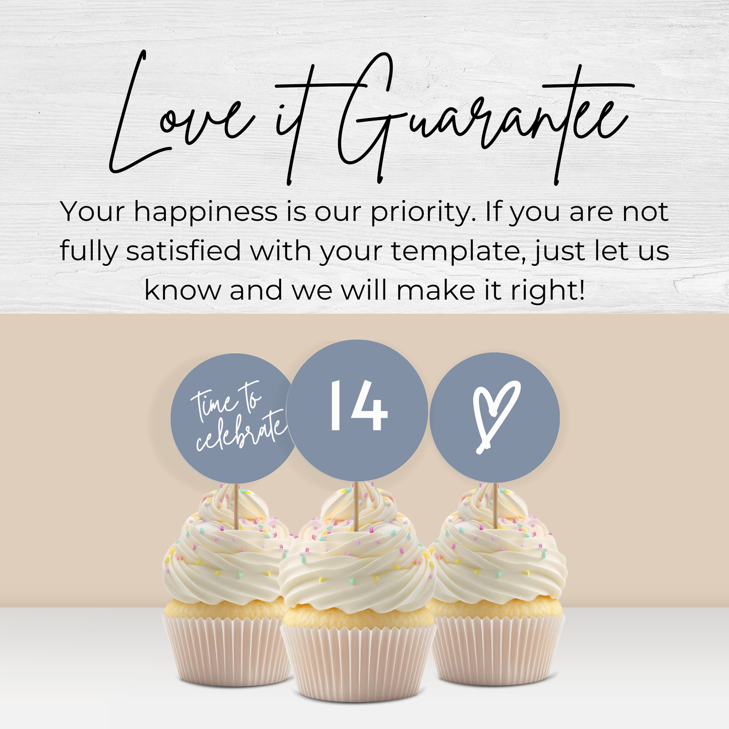 14th Birthday Cupcake Toppers: Dusty Blue Teen Girl Printable Party Decor 0011