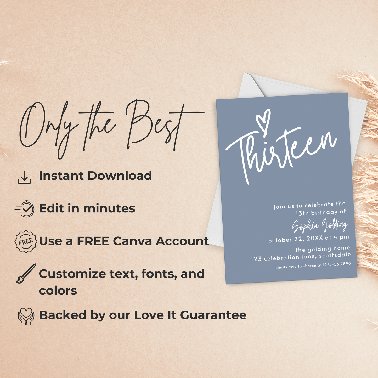 13th Birthday Invitation for Girl Dusty Blue Thirteen Birthday Invite Dusty Blue Birthday Teenager Simple Invitation Printable Template 0011