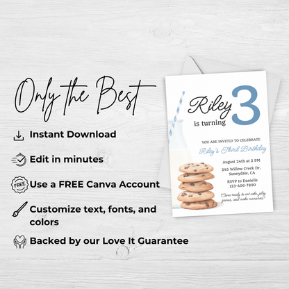 Cookies and Milk 3rd Birthday Invite: Printable Invitation Template 0005