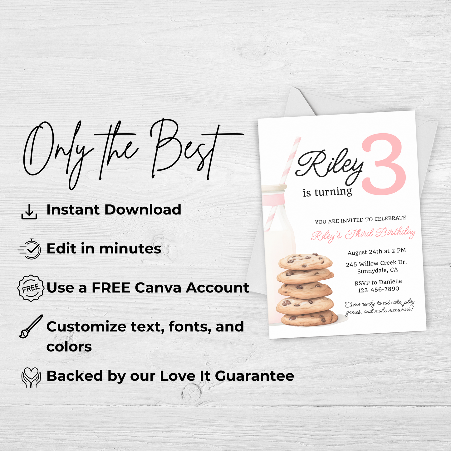 Cookies and Milk 3rd Birthday Invite: Printable Invitation Template 0009