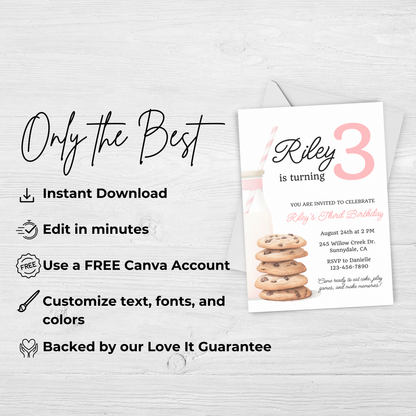 Cookies and Milk 3rd Birthday Invite: Printable Invitation Template 0009