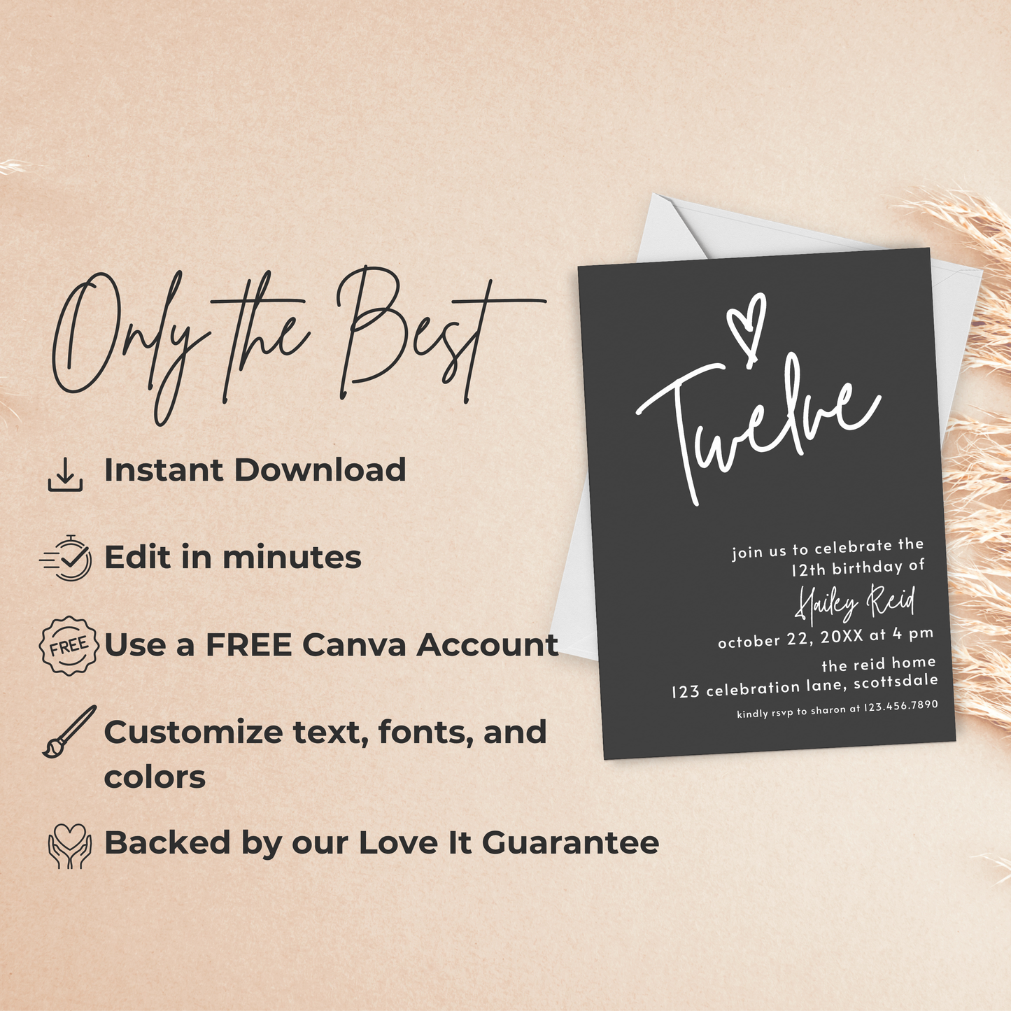 12th Birthday Invite Template: Simple Teen Girl Invitation Printable 0013