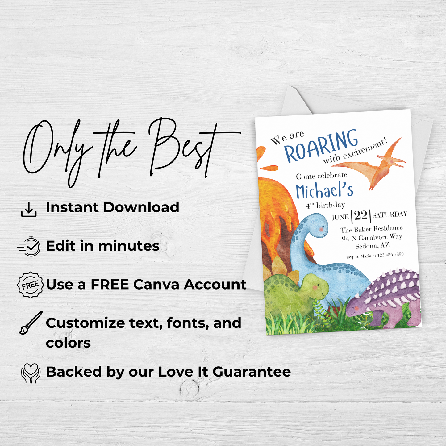 4th Birthday Dinosaur Invitation: Editable Printable Invite for Boys Dinosaur Theme 0008