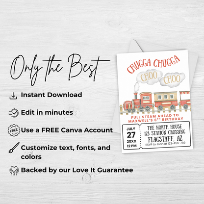 6th Birthday Invitation Template for Train Themed Birthday Party: Printable Invite Digital Download 0006