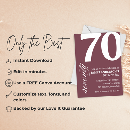 70th Birthday Invitation for Men 70th Birthday Invite 70th Birthday for Him 70th Birthday Invitation 70th Birthday Invitation for Him 0007