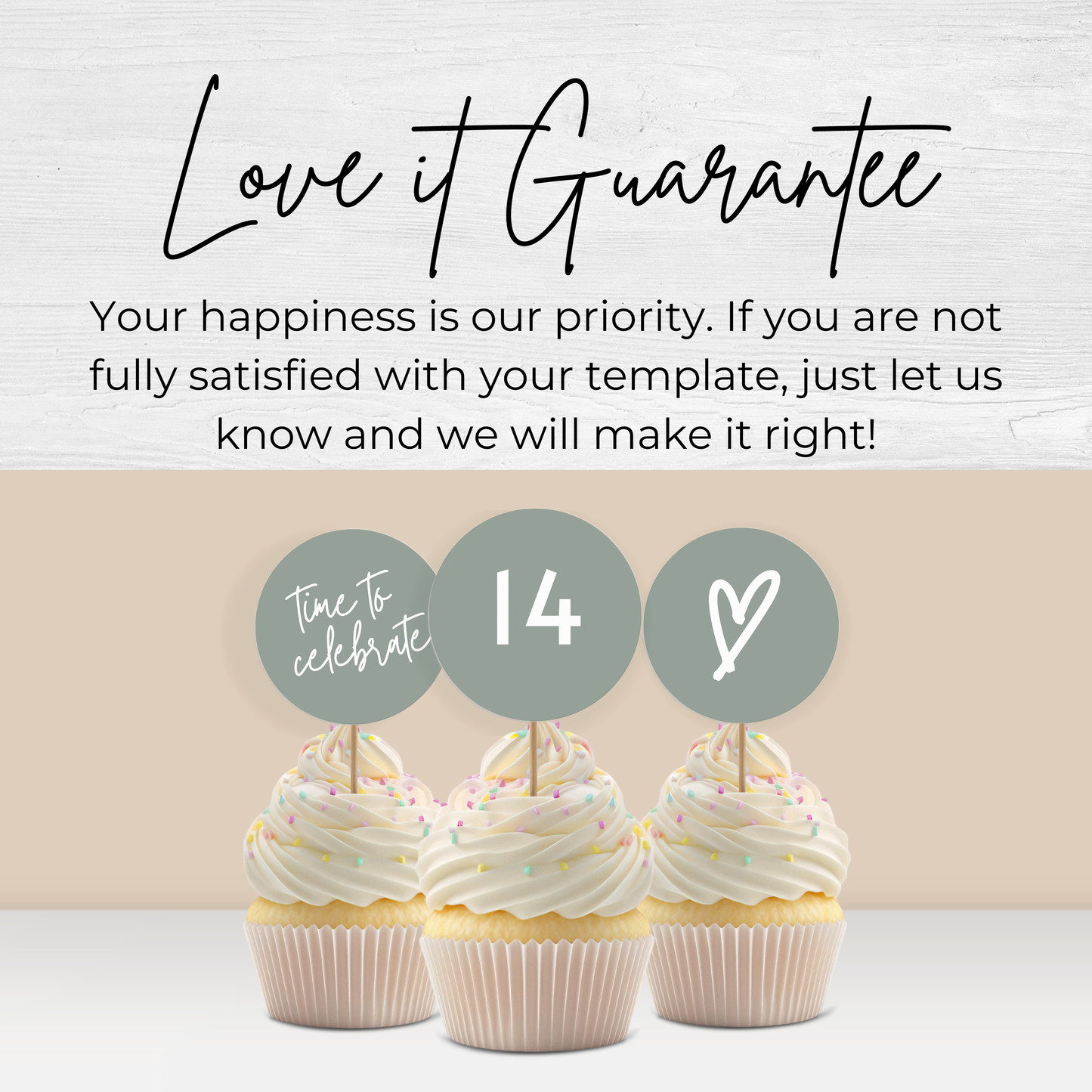 14th Birthday Cupcake Toppers: Sage Green Teen Girl Printable Party Decor 0003