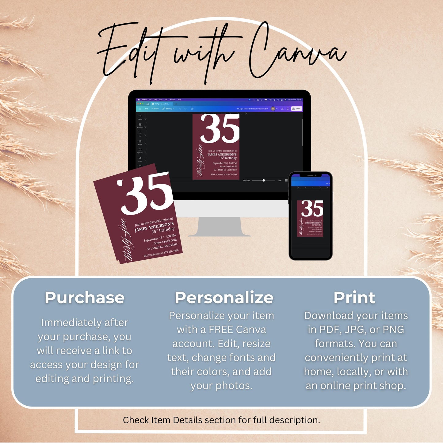 35th Birthday Invitation 35th Birthday Invite 35th Birthday for Him 35th Birthday Invitation for Him 35th Birthday Invitations for Men 0007