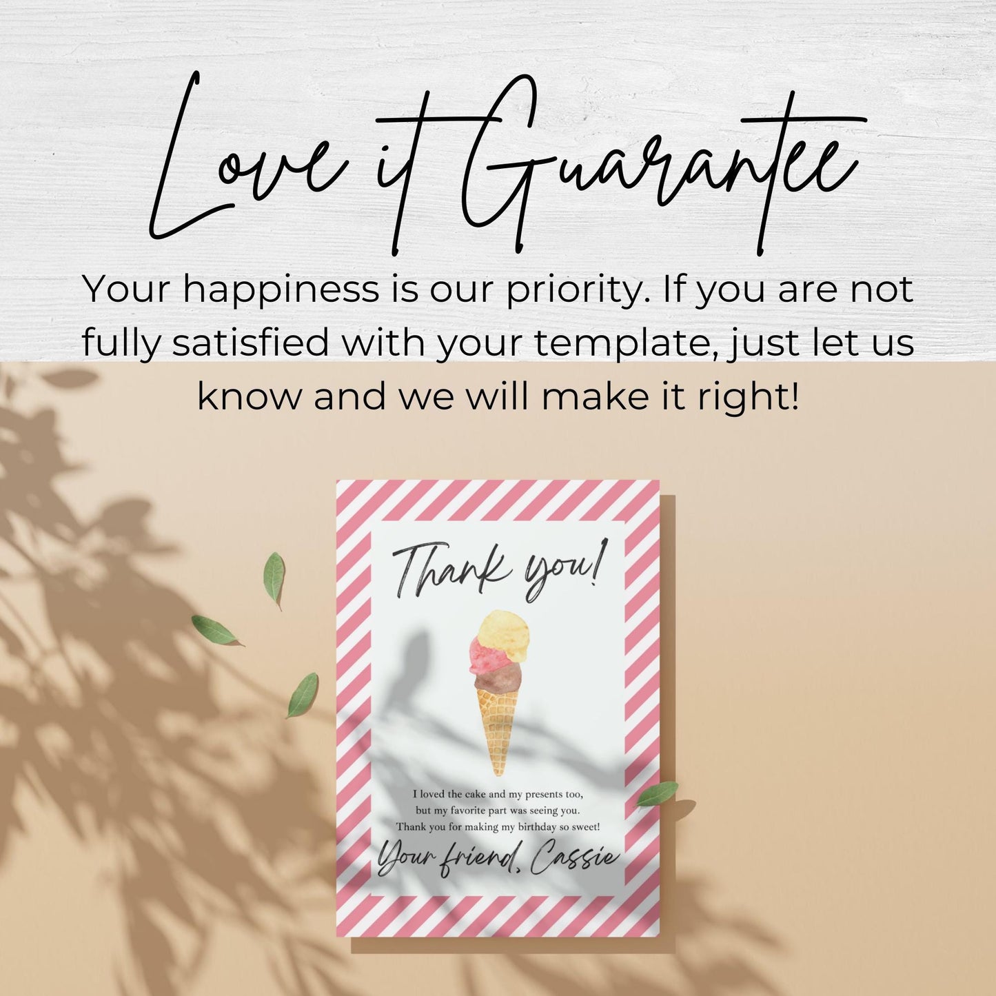 Thank You Note Here's the Scoop Birthday Template Editable Scoops of Fun Thank You Card Ice Cream Theme Birthday Party Sweet Girl 0002