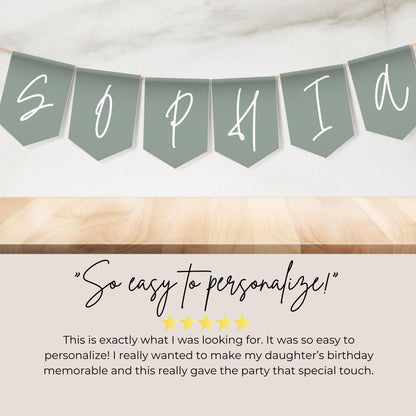 Sage Green Party Alphabet Banner Letters A to Z Numbers Symbols Happy Birthday Banner Sage Green Teen Party Sweet Sixteen Flag Banner 0003