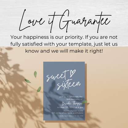 16th Birthday Invitation for Girl Dusty Blue Sweet Sixteen Invite Dusty Blue Birthday for Teenager Simple Invitation Printable Template 0011