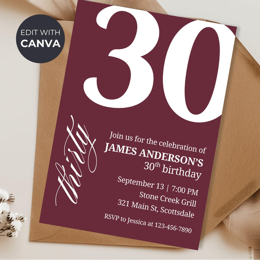 30th Birthday Invitation 30th Birthday Invite 30th Birthday for Him 30th Birthday Invitation for Him 30th Birthday Invitations for Men 0007
