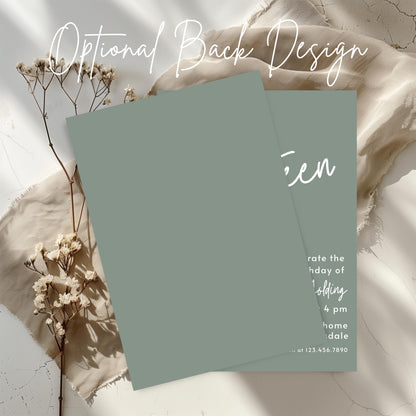 17th Birthday Invitation for Girl Sage Green Seventeen Invite Sage Green Birthday for Teenager Simple Modern Invitation Printable 0003