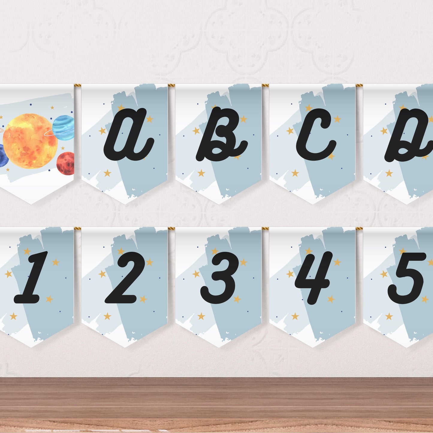 Space Party Alphabet Banner Letters A to Z Numbers Symbols Happy Birthday Banner Galaxy Birthday Solar System Party Flag Banner 0001