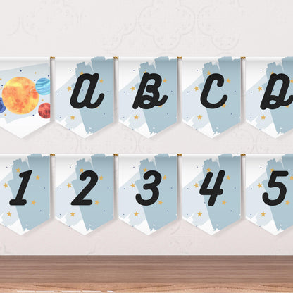 Space Party Alphabet Banner Letters A to Z Numbers Symbols Happy Birthday Banner Galaxy Birthday Solar System Party Flag Banner 0001