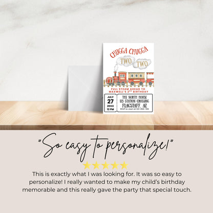 Chugga Chugga Two Two Birthday Invitation Train Party 2nd Birthday Invitation Train All Aboard Second Birthday Full Steam Ahead Boy 0006