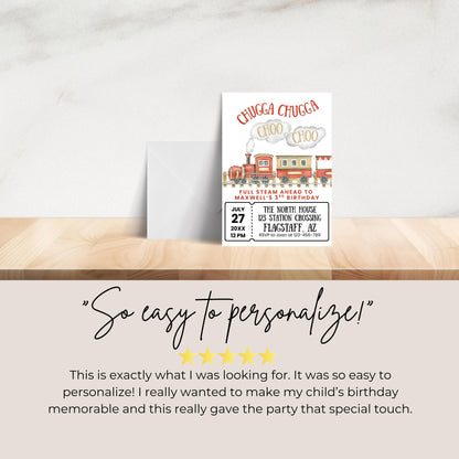 Chugga Chugga Choo Choo Birthday Invitation Train Party Birthday Invite Train All Aboard 3rd Birthday Full Steam Ahead Third Birthday 0006