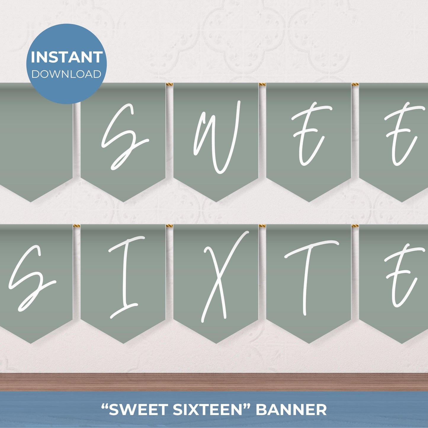 Sage Green Sweet Sixteen Banner Sage Green Party Banner Letters Banner Sage Green Teen Party Sweet 16 Flag Happy Birthday Flags 0003