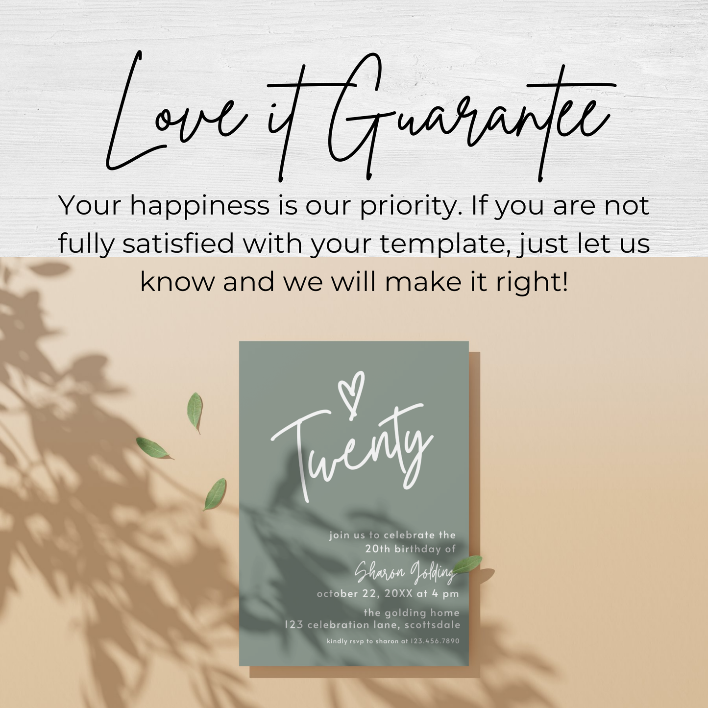 20th Birthday Invitation Sage Green Twentieth Birthday Invite for Woman Simple Elegant Invitation Printable Template Modern Adult 0014