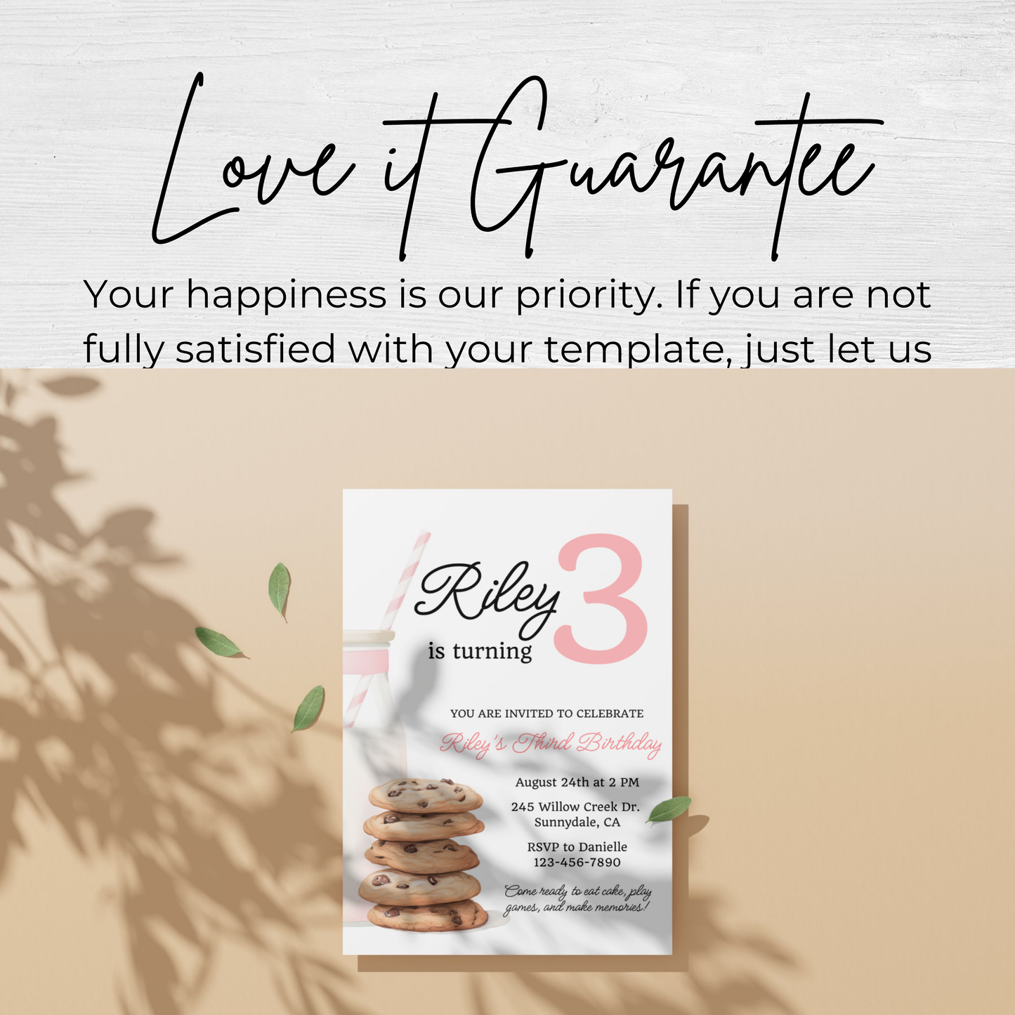 Cookies and Milk 3rd Birthday Invite: Printable Invitation Template 0009