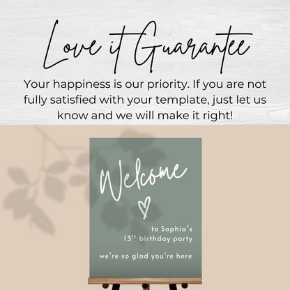 13th Birthday Party Welcome Sign: Editable Digital Download Sign 0003