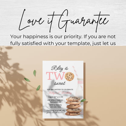 Two Sweet Cookie Birthday Invitation Second Birthday Milk Cookies Party 2nd Birthday Cookie Sweet Celebration Toddler Girl Birthday 0009