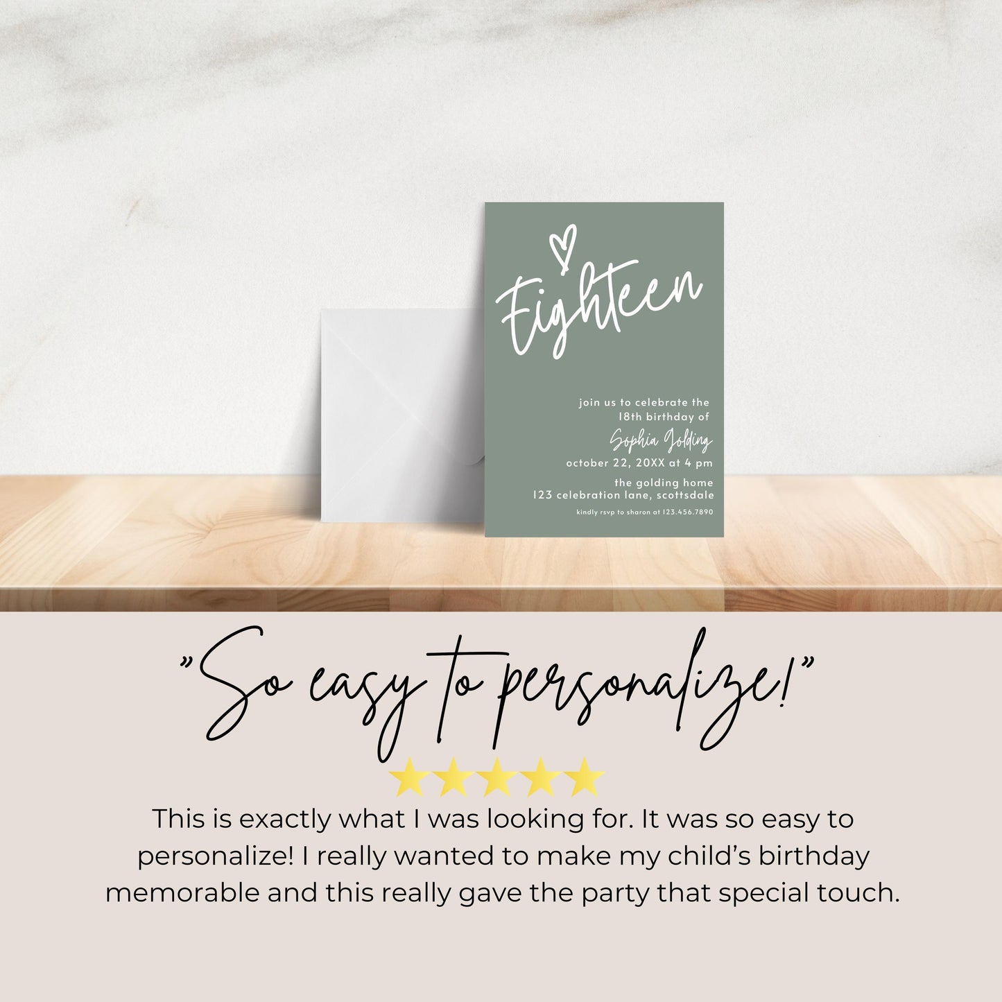 18th Birthday Invitation for Girl Sage Green Eighteen Invite Sage Green Birthday for Teenager Simple Modern Adult Invitation Printable 0003