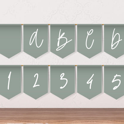 Sage Green Party Alphabet Banner Letters A to Z Numbers Symbols Happy Birthday Banner Sage Green Teen Party Sweet Sixteen Flag Banner 0003