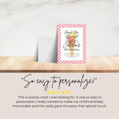Here's the Scoop Invitation Ice Cream Birthday Party Invite Tenth Birthday Invite Template Girls Sweet Birthday Party 10th Birthday 0002