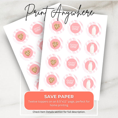 One Sweet Cookie Birthday Cupcake Toppers First Birthday Milk Cookies Cake Topper 1st Birthday Cookie Sweet Celebration Birthday 0009