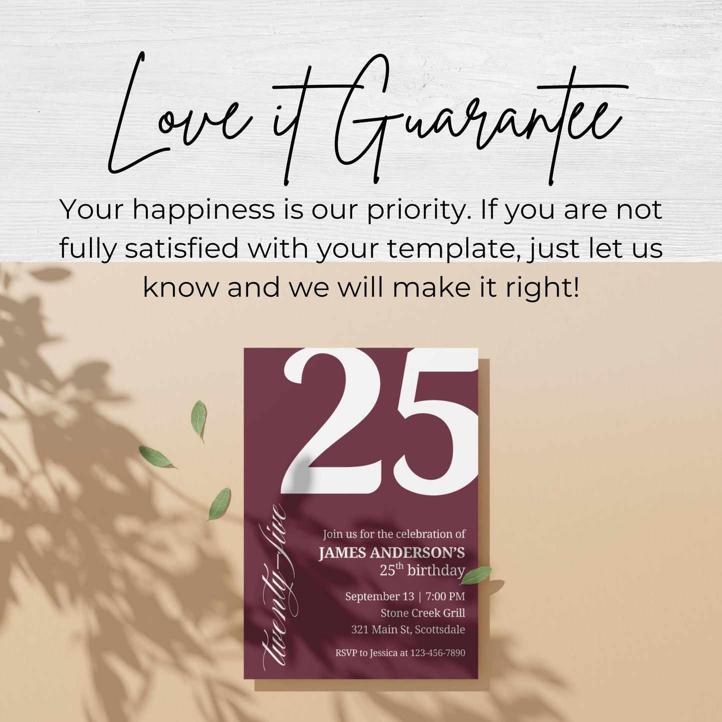 25th Birthday Invite for Men Invitation for 25 Birthday Masculine Birthday Dinner Invite Maroon Adult Milestone Birthday Editable 0007