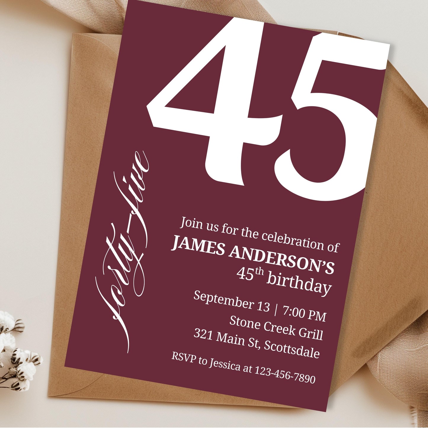 45th Birthday Invitation for Men 45th Birthday Invite 45th Birthday for Him 45th Birthday Invitation 45th Birthday Invitation for Him 0007