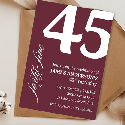 45th Birthday Invitation for Men 45th Birthday Invite 45th Birthday for Him 45th Birthday Invitation 45th Birthday Invitation for Him 0007