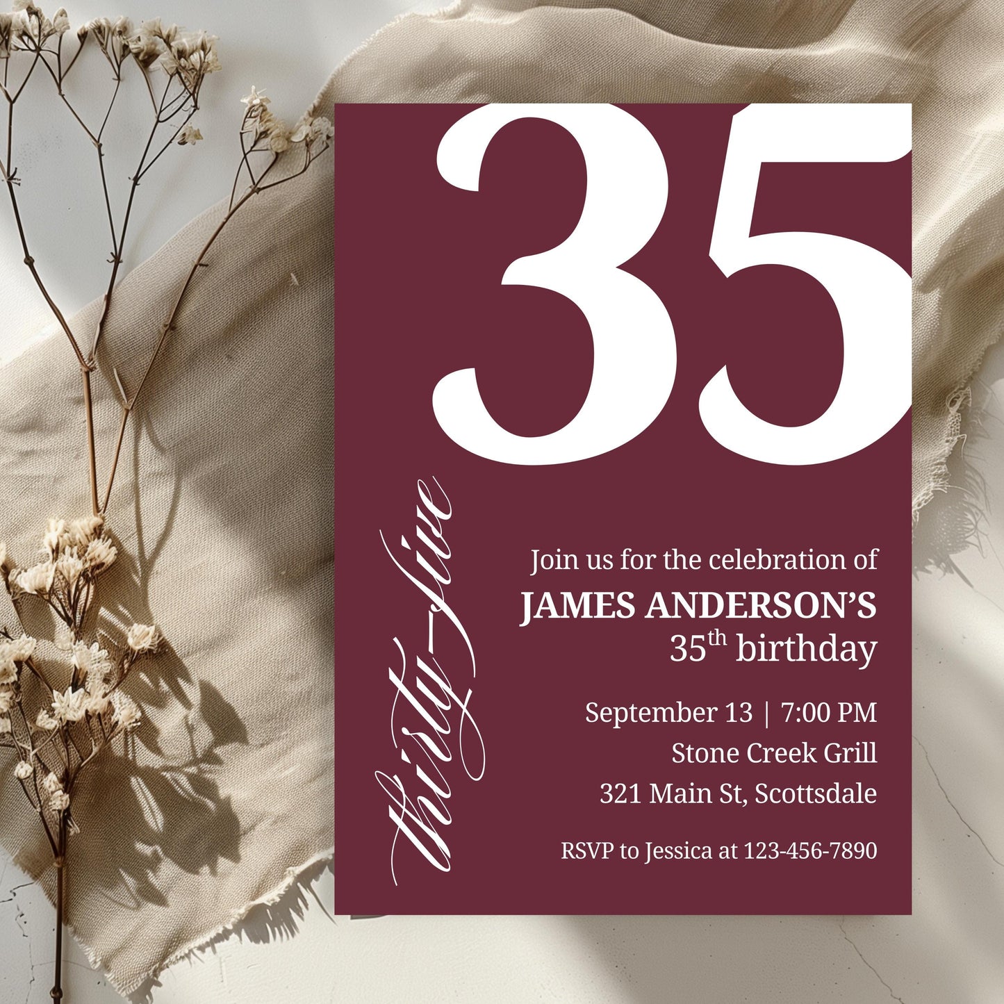 35th Birthday Invitation 35th Birthday Invite 35th Birthday for Him 35th Birthday Invitation for Him 35th Birthday Invitations for Men 0007