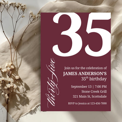 35th Birthday Invitation 35th Birthday Invite 35th Birthday for Him 35th Birthday Invitation for Him 35th Birthday Invitations for Men 0007