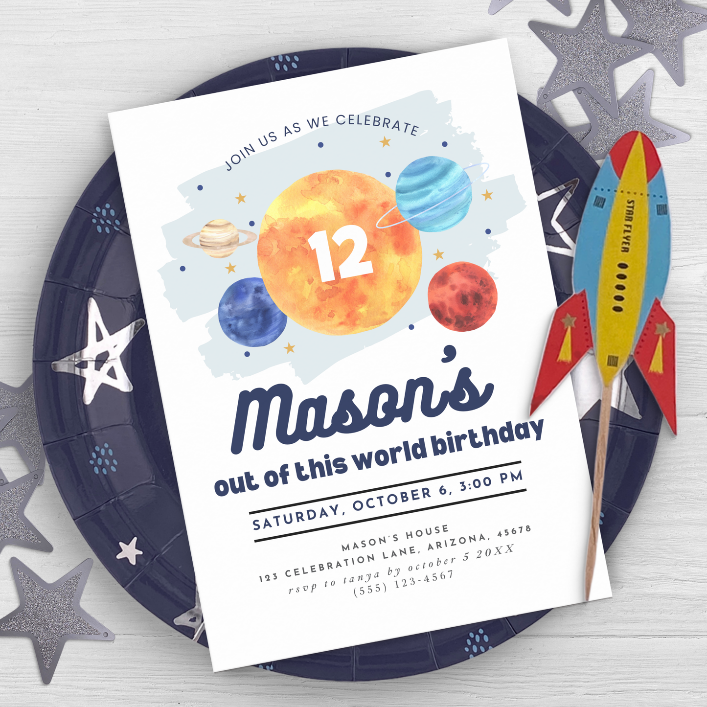 Space 12th Birthday Invitation Twelfth Birthday Boy Invite Outer Space Party Galaxy Out ofThis World Birthday Party Solar System Party 0001