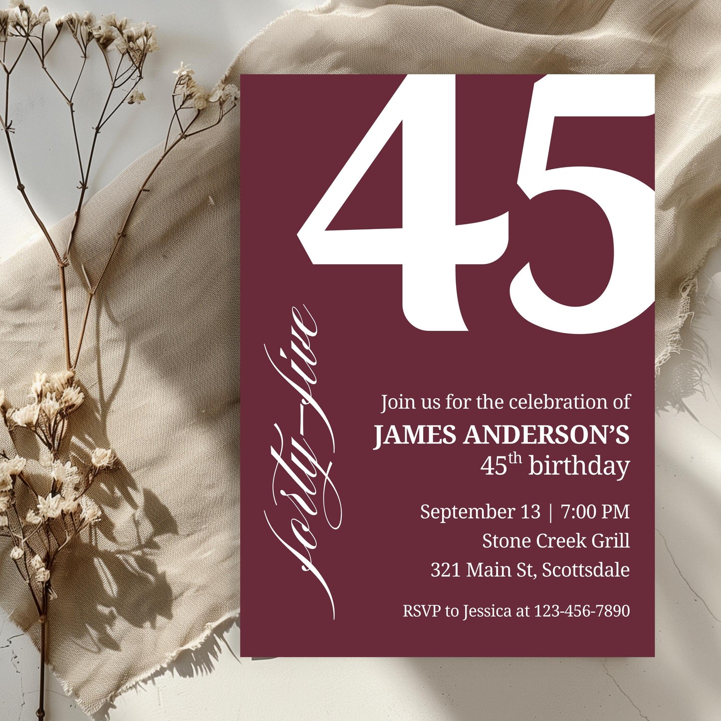 45th Birthday Invitation for Men 45th Birthday Invite 45th Birthday for Him 45th Birthday Invitation 45th Birthday Invitation for Him 0007