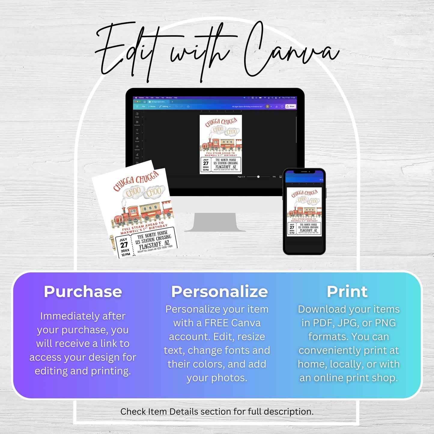 Chugga Chugga Choo Choo Birthday Invitation Train Party Birthday Invite Train All Aboard 1st Birthday Full Steam Ahead First Birthday 0006