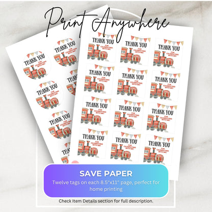 Train Party Favor Tag Chugga Chugga Two Two Party Birthday Party Favor Tag All Aboard Hanging Tag Thank You Tag Circle Tag Square Tag 0006